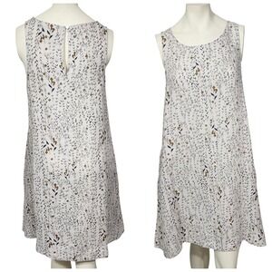 Rachel Zoe 100% Linen Floral Shift Dress Medium Sleeveless A-Line Cream Pockets